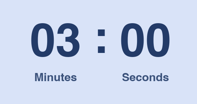 Three-minute countdown example with navy digits on a pale blue background