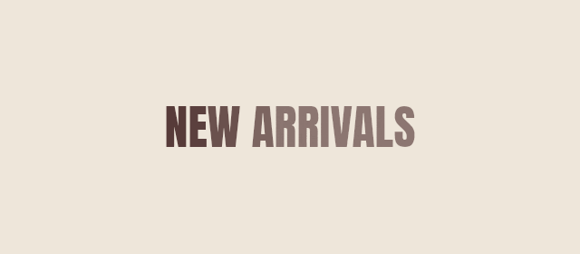 New Arrivals animated text GIF with a gentle shine on a warm cream background