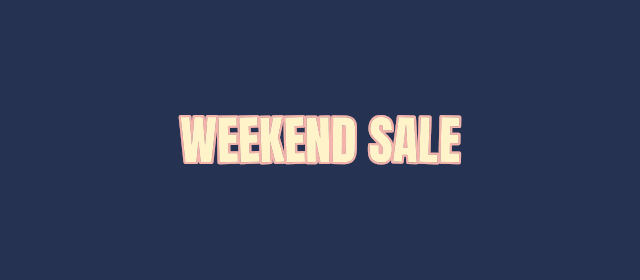 Weekend Sale text GIF with gently wiggling outlined cream letters on navy