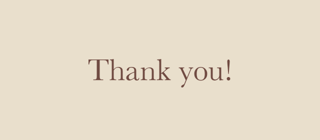 Thank you animated card with a gentle pulse and warm brown serif lettering