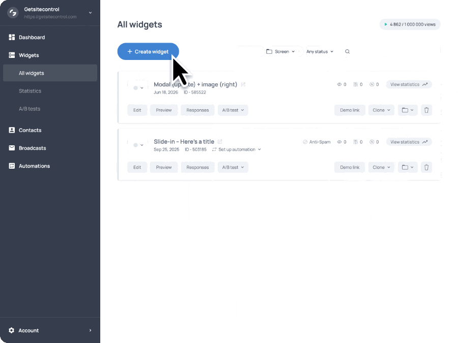 A modal editor interface changes through a sequence of setup screens