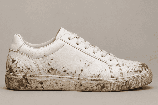 Horizontal scanner in an illustrative before and after GIF comparing the same white sneaker with muddy marks and after cleaning